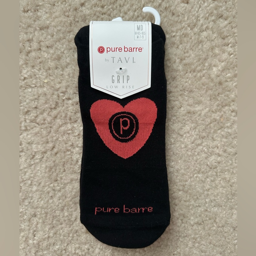 Pure Barre by Tavi Black and Red Grip Socks heart valentines